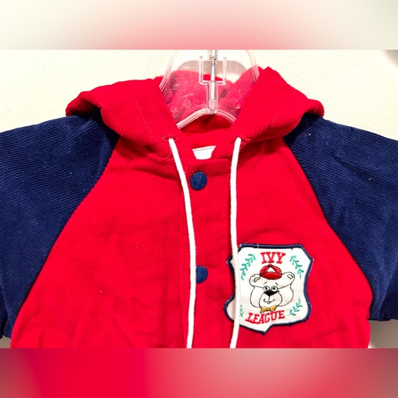 Vintage Baby Bomber Jacket Hoodie 18 Months Red Blue Ivy League 100% Cotton - Picture 8 of 13